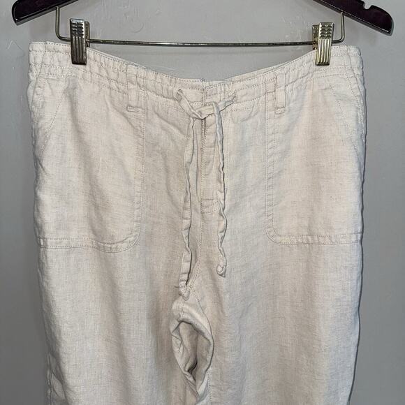 Lizwear By Liz Claiborne 100% Linen Cropped Pants Sz 12 Beige Cream Pockets - Picture 2 of 7